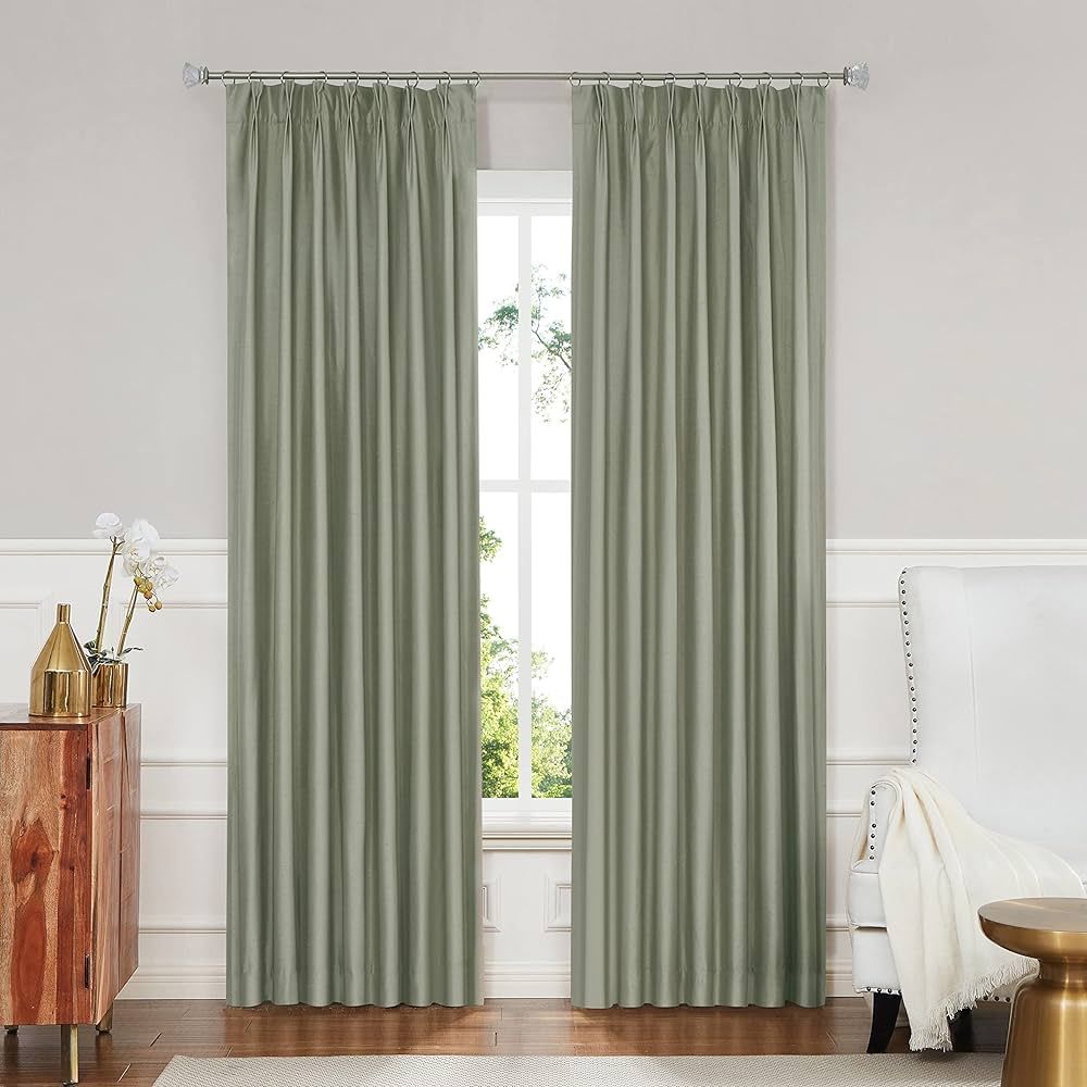 Central Park Sage Green Full Blackout Pinch Pleat Window Curtain for Bedroom Living Room Window T... | Amazon (US)