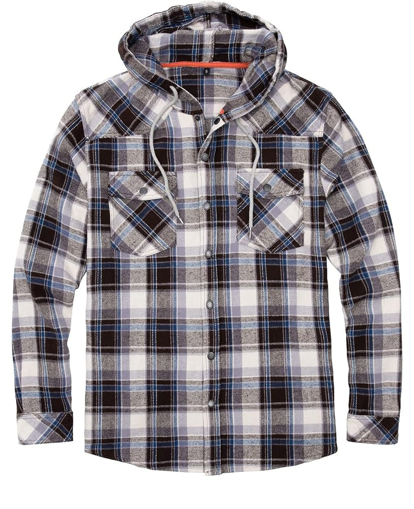 Men's Hooded Plaid Flannel Shirt Jacket Snap Button Flannel Hoodie with Hand Pockets (Heavyweight... | Amazon (US)