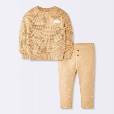 Baby Boys' 2pc Cloud Sweater Top and Modal Ribbed Leggings Set - Cloud Island™ Brown 24M | Target