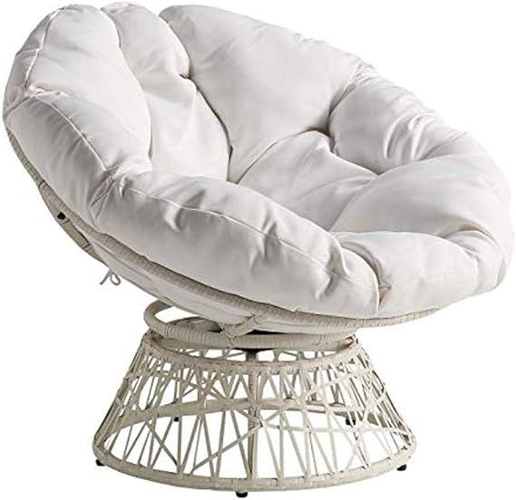 OSP Home Furnishings Wicker Papasan Chair with 360-Degree Swivel, White Frame with White Cushion | Amazon (US)