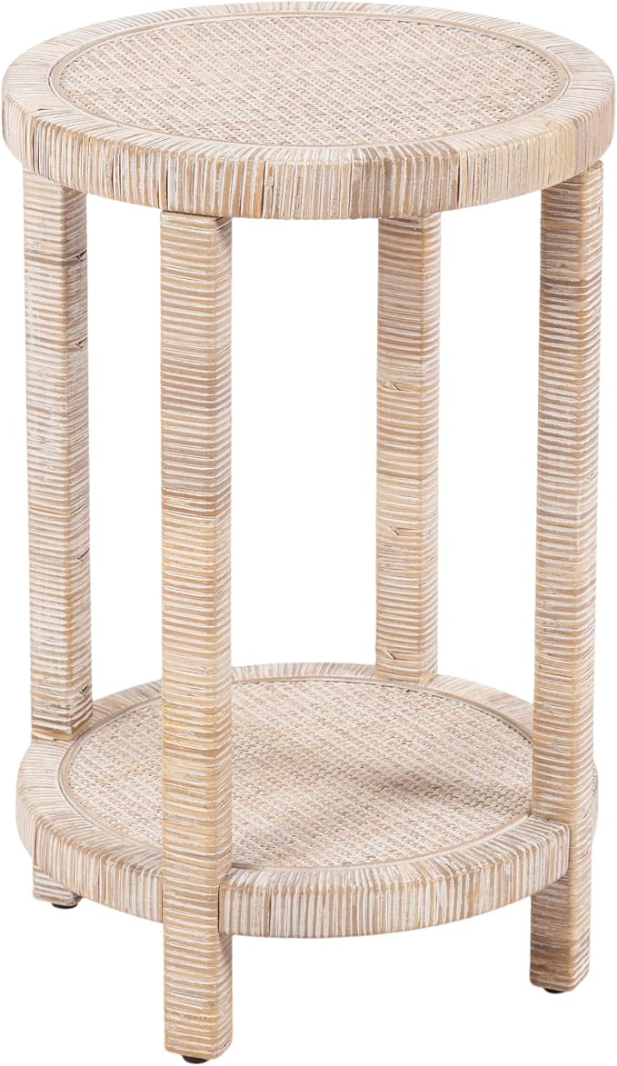 Kate and Laurel Rafina Round Rattan Side Table, 16 x 16 x 24, White, Transitional Boho Circle Woo... | Amazon (US)