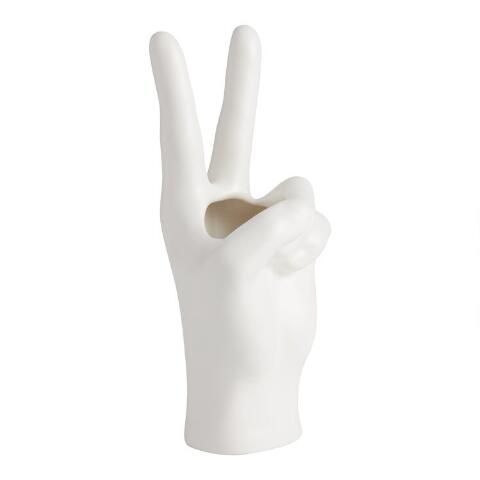 White Peace Sign Ceramic Hand Vase | World Market