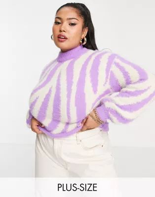Wednesday's Girl Curve relaxed sweater with balloon sleeves in zebra knit | ASOS | ASOS (Global)