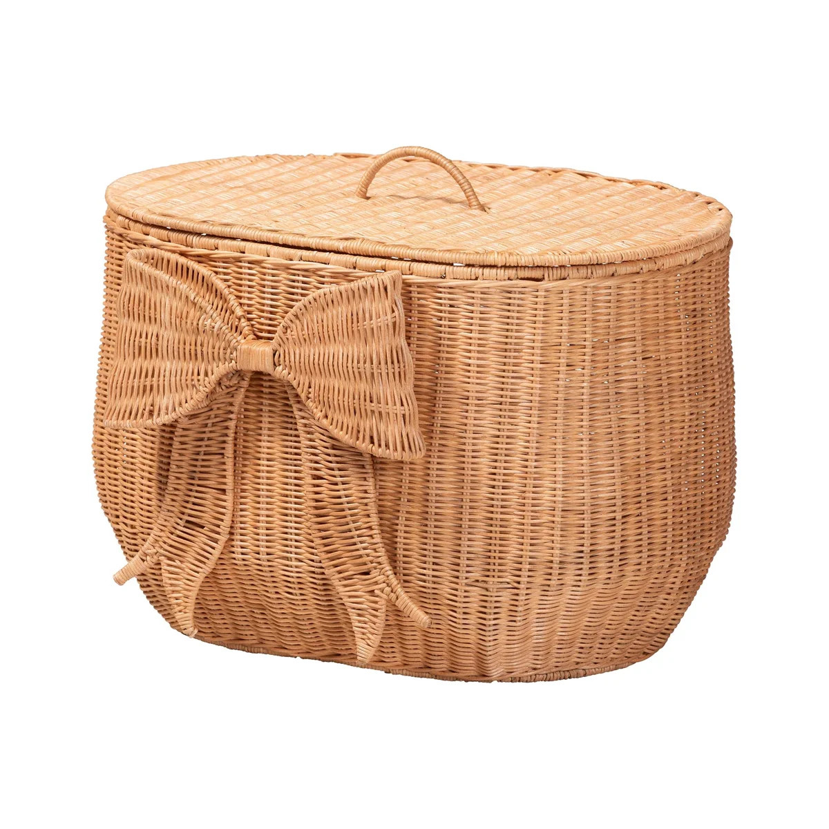 bali & pari Creusa Natural Rattan Laundry Basket with Bow Detail, Wide | Wayfair North America