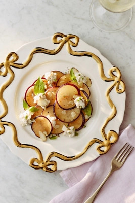 Benedita Gold Bow Stoneware Dinner Plates, Set of 4 | Anthropologie (US)