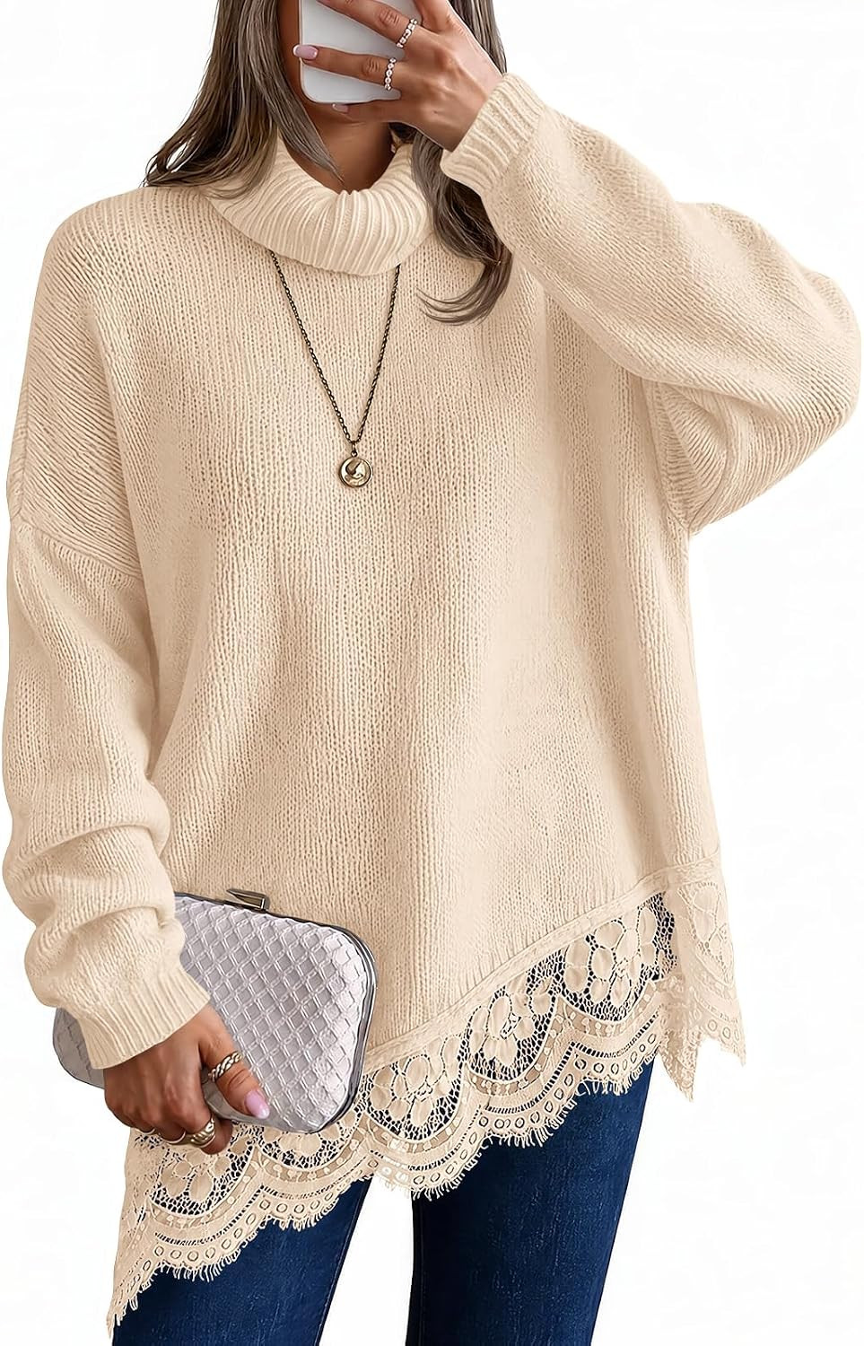 Saodimallsu Womens Oversized Turtleneck Sweater Batwing Sleeve Tunic Tops | Amazon (US)
