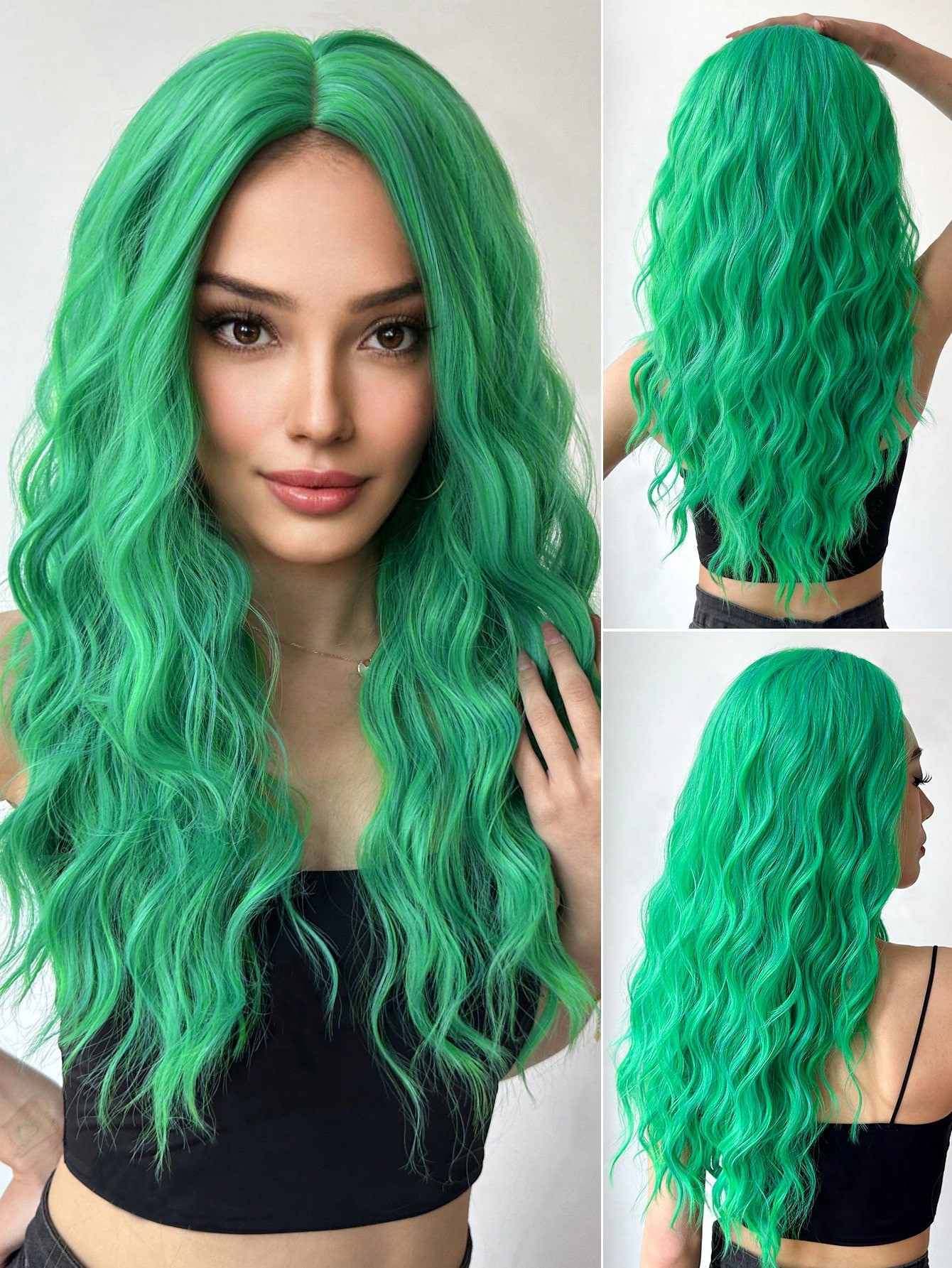 Water Wave Wigs With Bangs Green Color 26 Inch Heat Resistant Fiber Natural Wave Synthetic Wigs F... | SHEIN