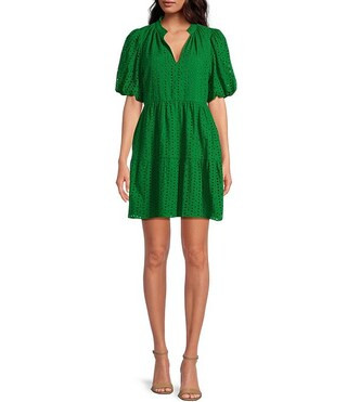 Sugarlips Eyelet V-Neck Short Sleeve Mini Dress | Dillard's | Dillard's