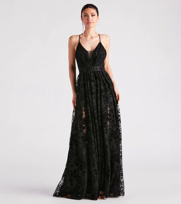Kimberly Formal Flocked Mesh A-Line Dress | Windsor Stores