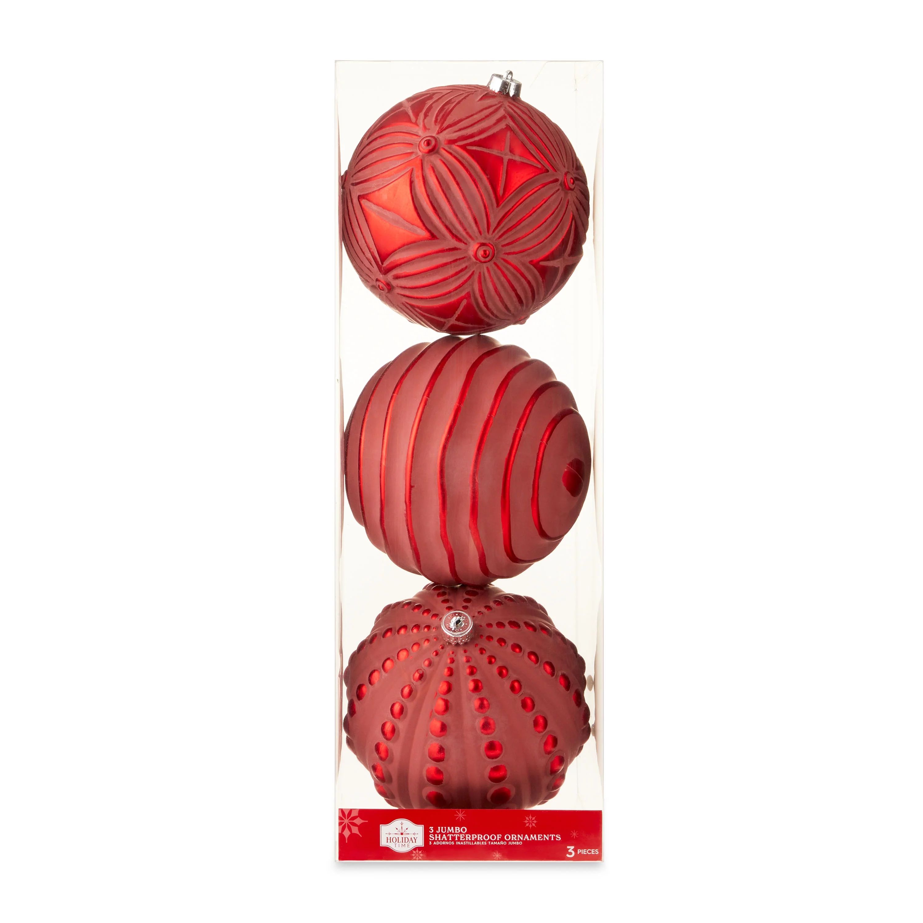 Red Shatterproof Christmas Ball Ornaments, 3 Pack, by Holiday Time - Walmart.com | Walmart (US)