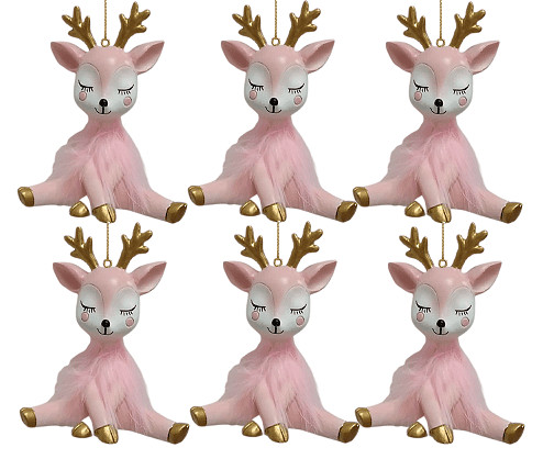 Holiday Time Set of 6 Pink Reindeer Ornaments.  Blushful Season Theme. Pink and Gold Color. | Walmart (US)
