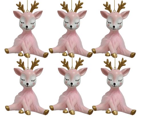 Holiday Time Set of 6 Pink Reindeer Ornaments.  Blushful Season Theme. Pink and Gold Color. | Walmart (US)