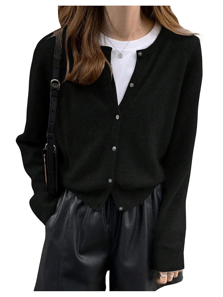 SweatyRocks Women's Light Weight Cardigan Round Neck Long Sleeve Button Down Sweaters Knitwear | Amazon (US)