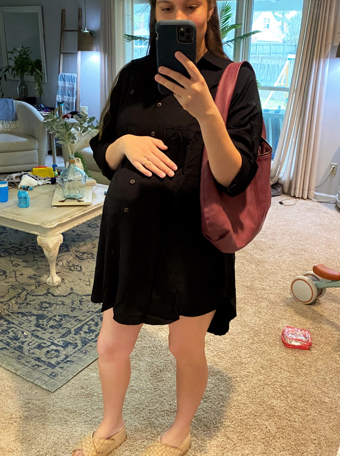 Black button up dress, maternity style, oversized dress, pregnant outfit, mom outfit, Amazon finds, maternity finds
••• this is not a maternity dress, just an oversized button up dress. I put some maternity biker shorts under! 

#LTKfit #LTKkids #LTKunder50