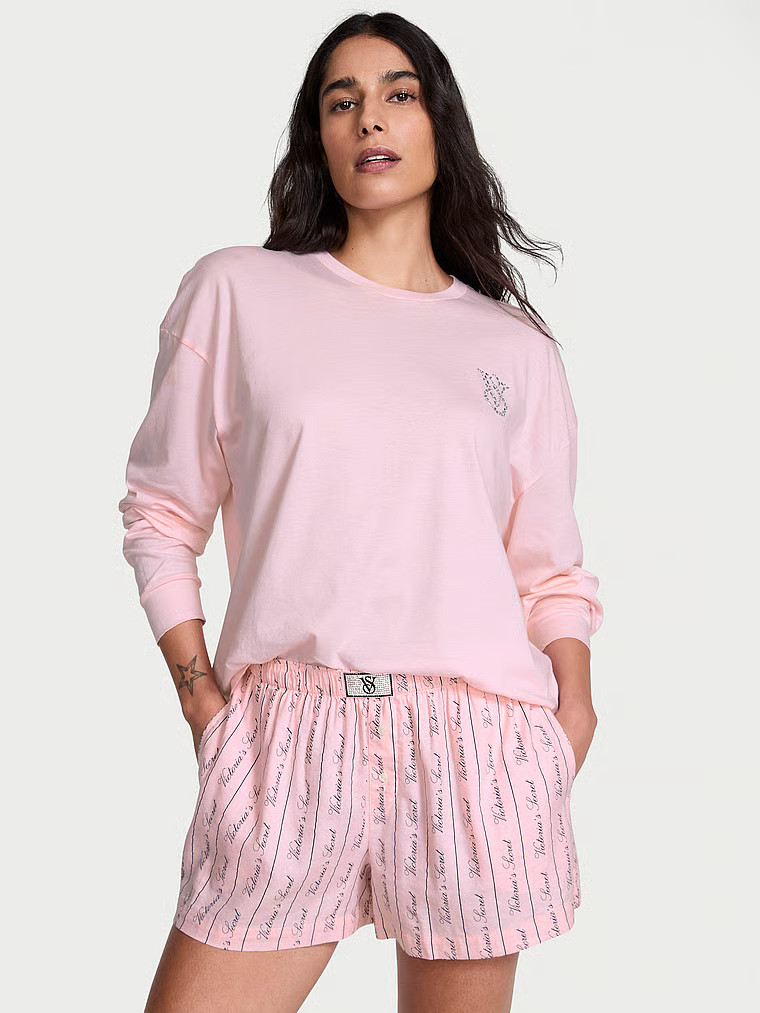 Buy Flannel Long-Sleeve Short Tee-Jama Set, Pink - Order Pajamas Sets online - Victoria's Secret ... | Victoria's Secret (US / CA )