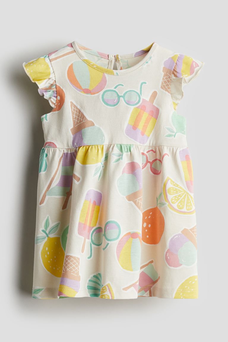 Ruffle-trimmed Jersey Dress - Round Neck - Sleeveless - White/lemons - Kids | H&M US | H&M (US + CA)