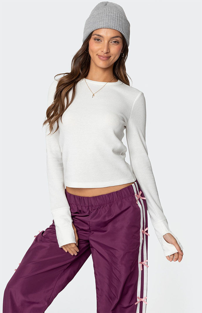 Edikted Women's Waffle Long Sleeve T-Shirt in White - Size Medium | PacSun