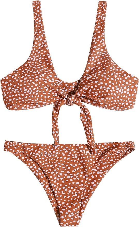 SweatyRocks Women's Sexy Bikini Swimsuit Tie Knot Front Leopard Print Swimwear Set | Amazon (US)