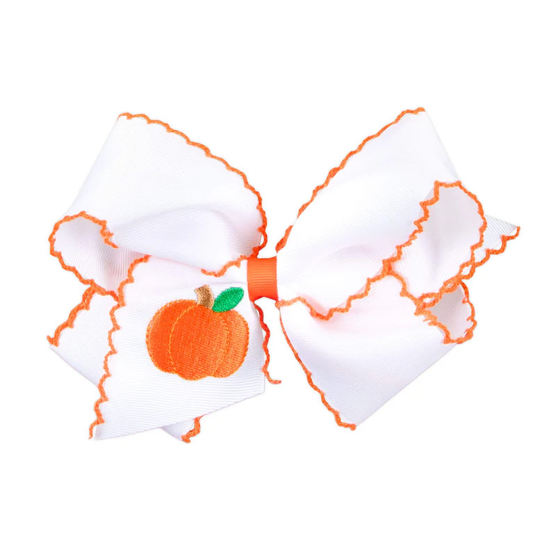Pumpkin Embroidered Moonstitch Hair Bow | Classic Whimsy
