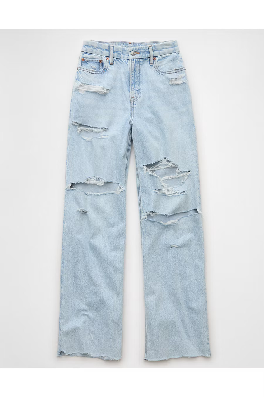 AE Strigid Curvy Ripped Super High-Waisted Baggy Straight Jean Women's Ultra Light Crackle 0 Regular | American Eagle Outfitters (US & CA)