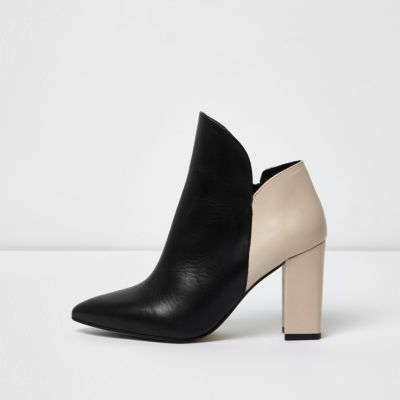 River Island Womens Beige and black block heel boots | River Island (UK & IE)