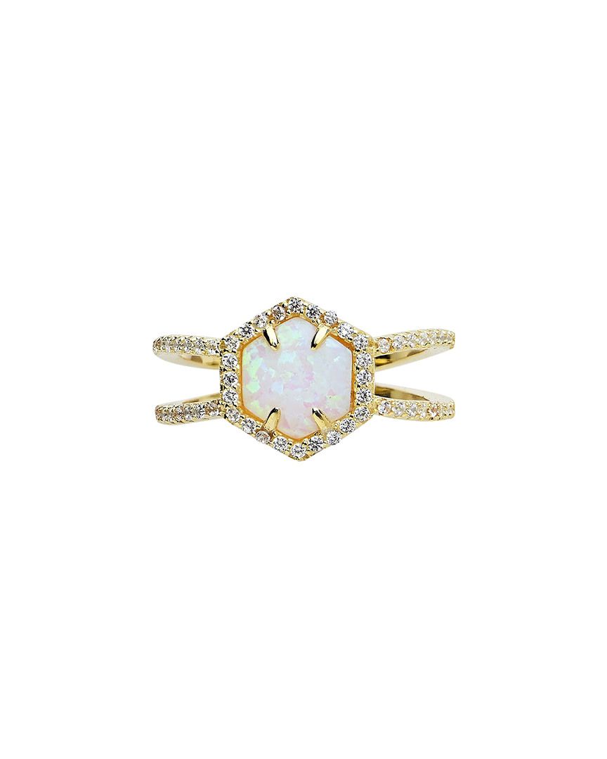 Sterling Forever 14K Yellow Gold Plated Silver CZ Opal Ring | Ruelala