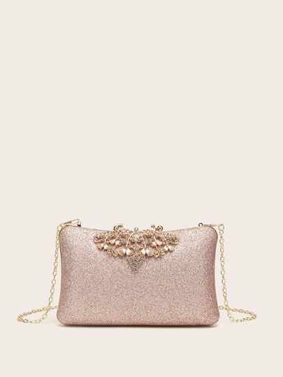 Rhinestone Decor Glitter Box Clutch Bag | SHEIN