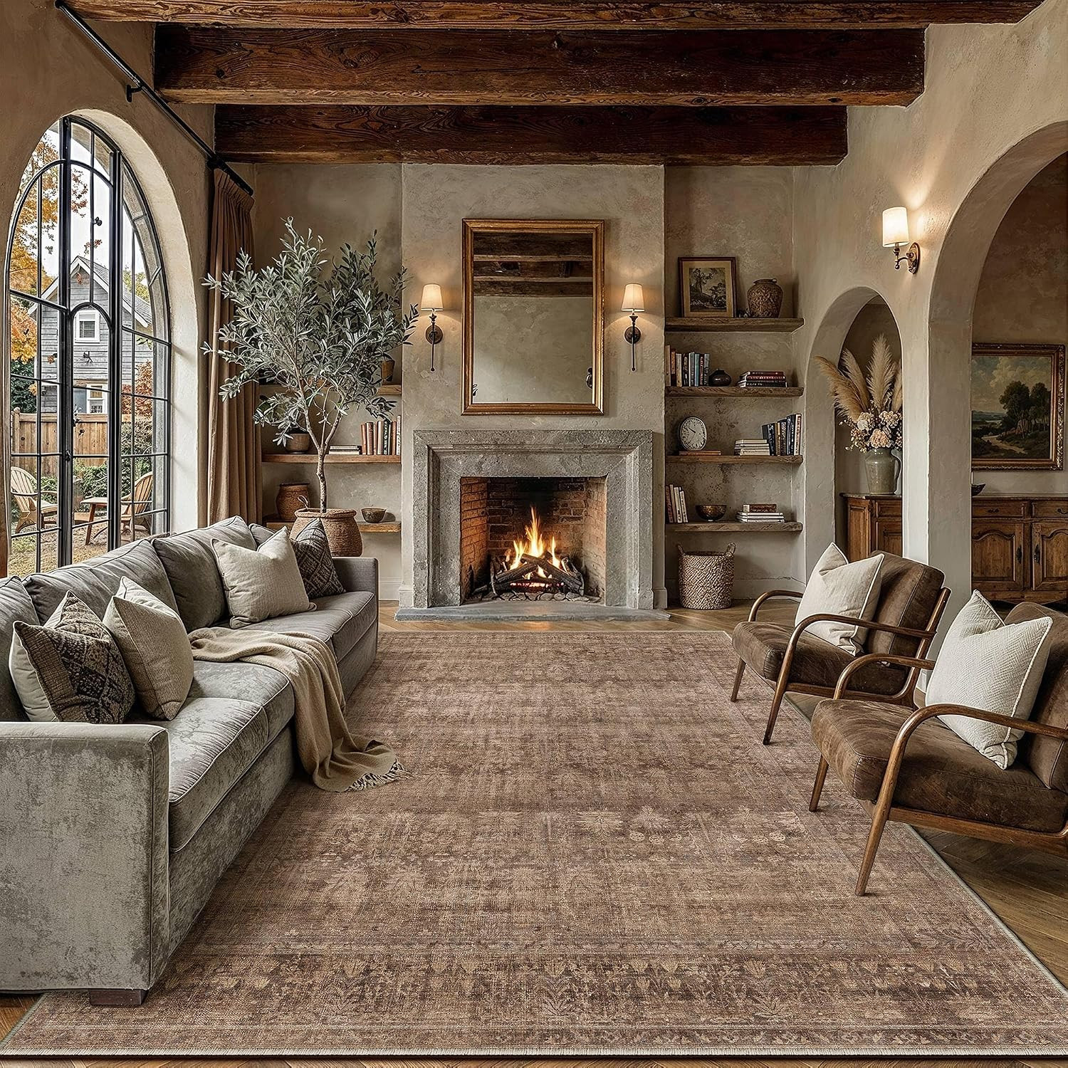 Classic Brown 8x10 Neutral Area Rugs for Living Room | Amazon (US)