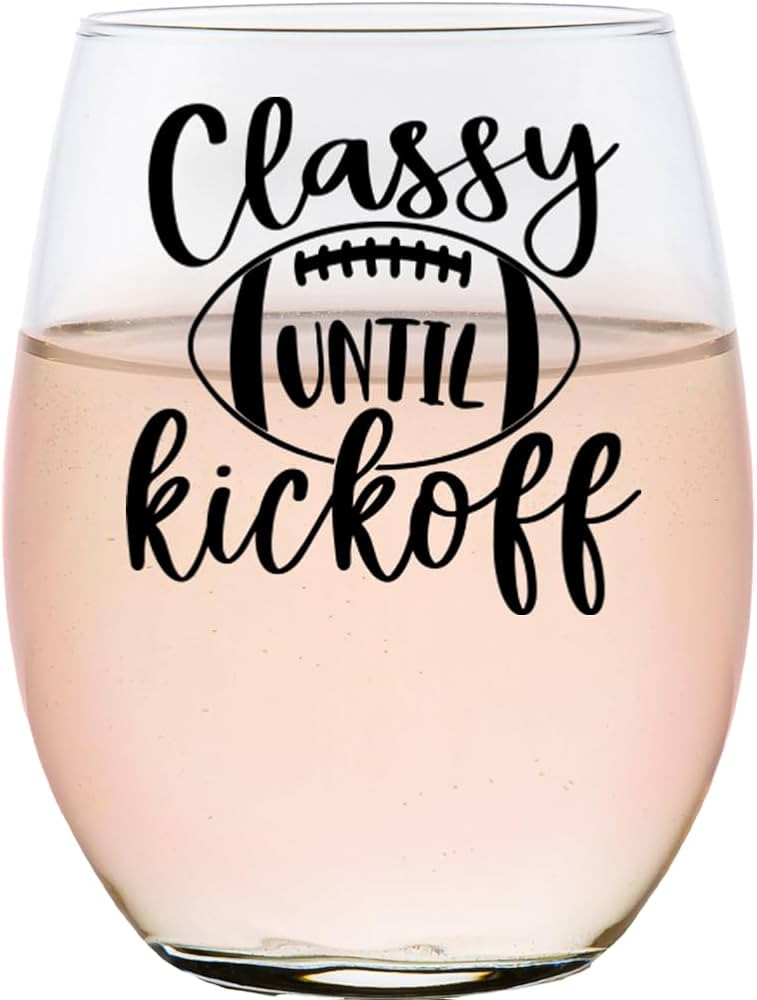 Toasted Tales 15 OZ Stemless Wine Glass, Classy Until Kickoff Fall Football Fan Thanksgiving Gift... | Amazon (US)