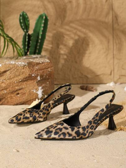 Fashionable Leopard Print Pointed Toe Slingback High Heel Pumps For Women SKU: sx2410153824051302... | SHEIN