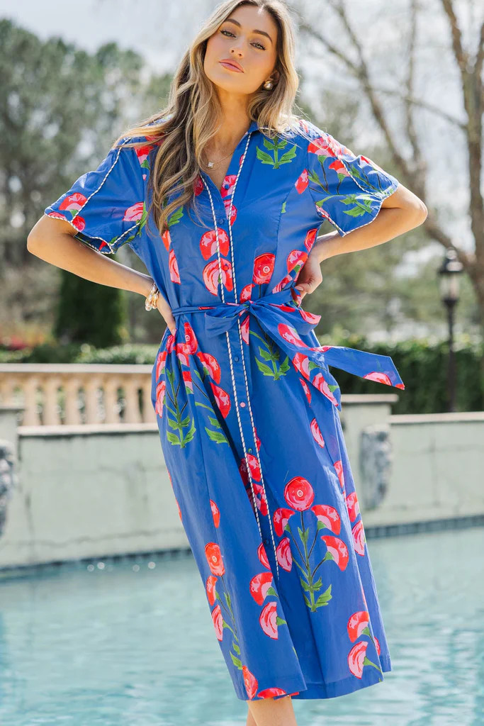 Instant Style Blue Floral Midi Dress | The Mint Julep Boutique