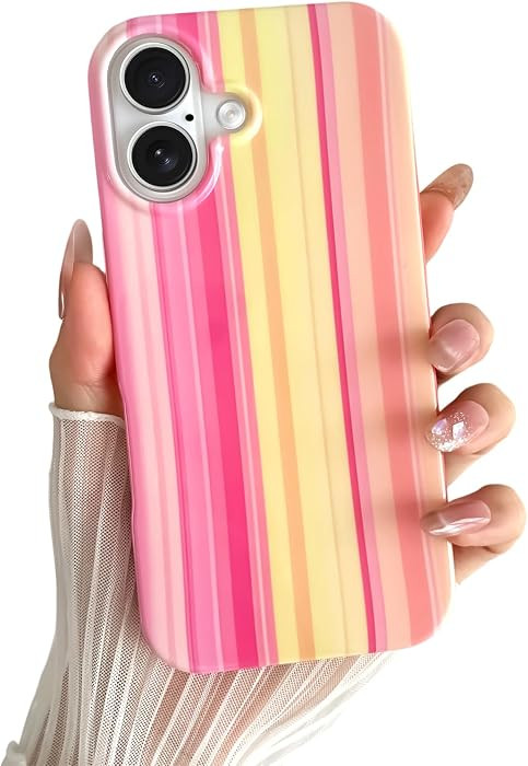 Yeddabox for iPhone 17 Case Rainbow Striped Phone Case for Women Girls, Pink, Yellow & Orange | Amazon (US)