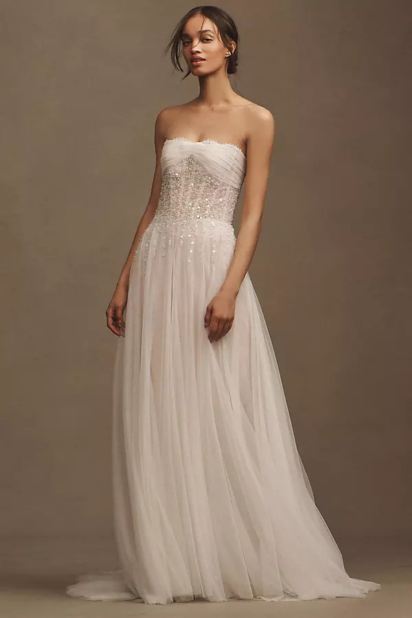 Wtoo by Watters Prima Beaded Tulle Strapless A-Line Wedding Gown | Anthropologie (US)