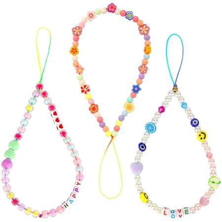3PCS Beaded Phone Lanyard Wrist Strap Colourful Flower Pearl Fruit Phone Charm Handmade Polymer Clay | Walmart (US)