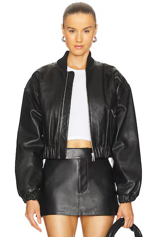 GRLFRND Cropped Leather Bomber Jacket in Black from Revolve.com | Revolve Clothing (Global)