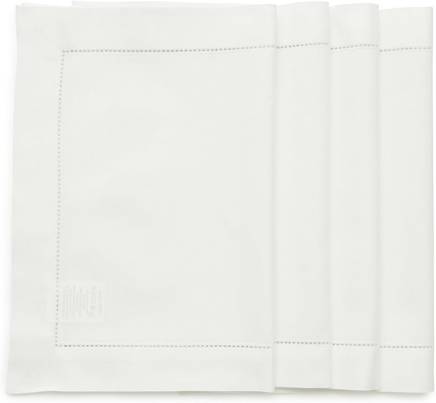 Solino Home White Placemats Set of 4 – Cotton Linen Hemstitch Placemats 14 x 19 Inch – Machin... | Amazon (US)