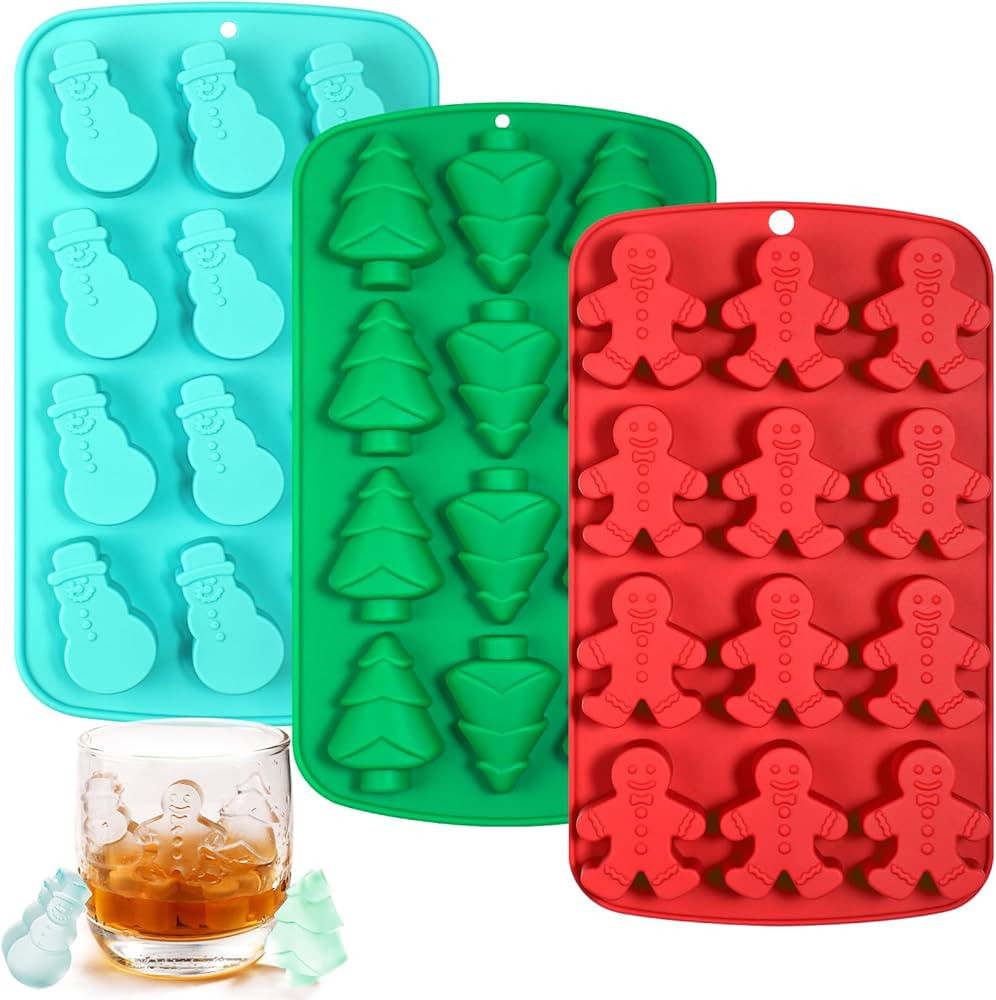 Kamehame Christmas Ice Cube Molds, Silicone Ice Molds with Shape Gingerbread Snowman Christmas Tr... | Amazon (US)