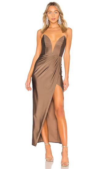 Michael Costello Jake Gown in Taupe. - size XXS (also in L, M, S, XL, XS) | Revolve Clothing (Global)