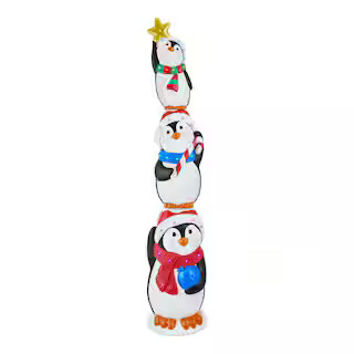 Home Accents Holiday 8 ft. Giant -Sized LED Stacked Penguins Holiday Yard Decoration 24PA00814 - ... | The Home Depot
