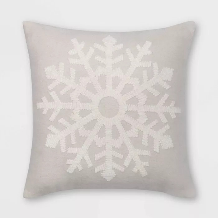 Embroidered Snowflake Felt Square Throw Pillow Beige/White - Threshold™ | Target