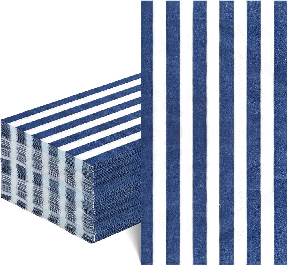 NatNarr 60 Pcs Navy Blue Striped Napkins, 2 Ply Blue Disposable Guest Bathroom Hand Towels Blue a... | Amazon (US)