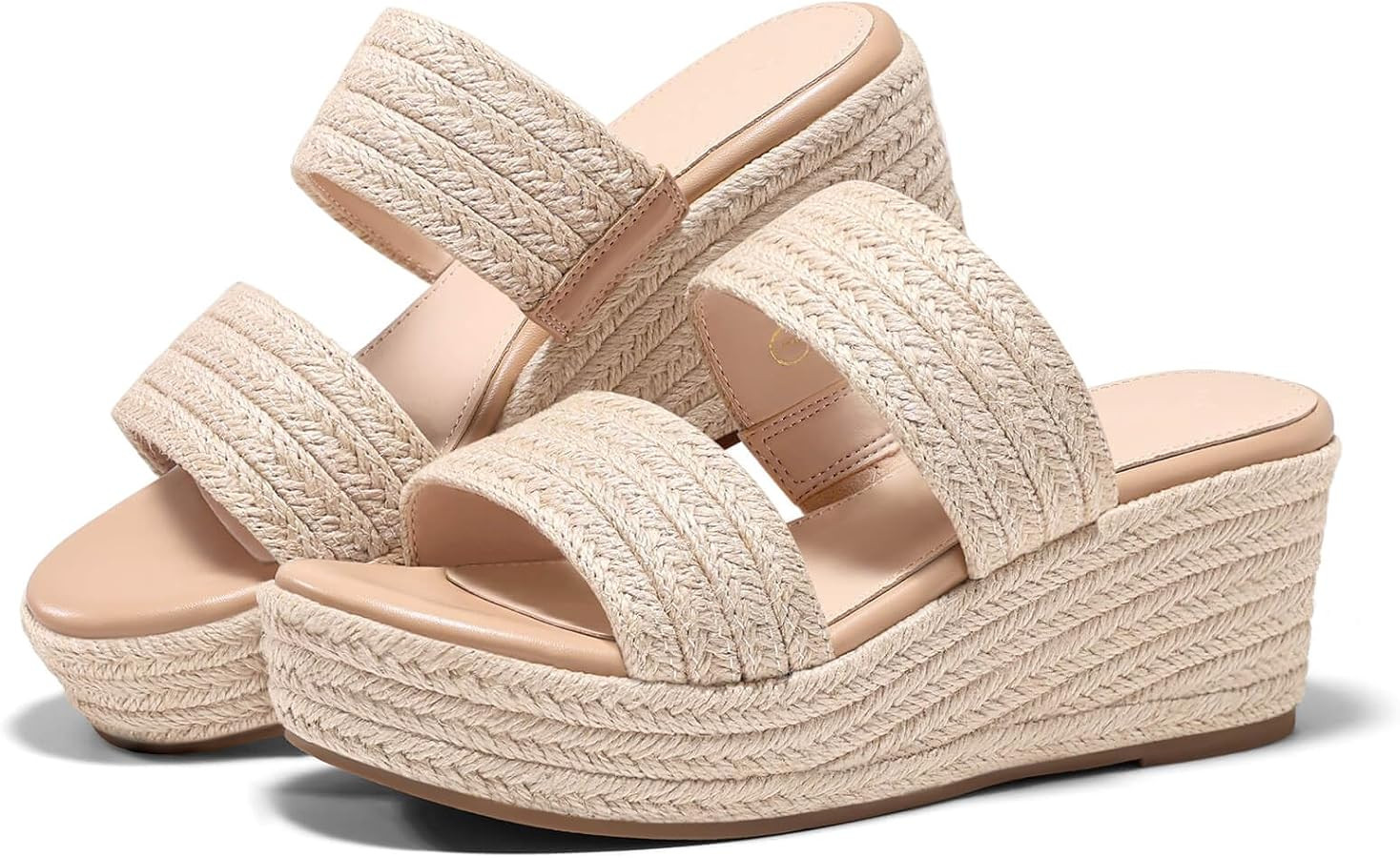 Coutgo Womens Platform Wedge Sandals Espadrille Raffia Heeled Slides Open Toe Two Band Beach Vaca... | Amazon (US)