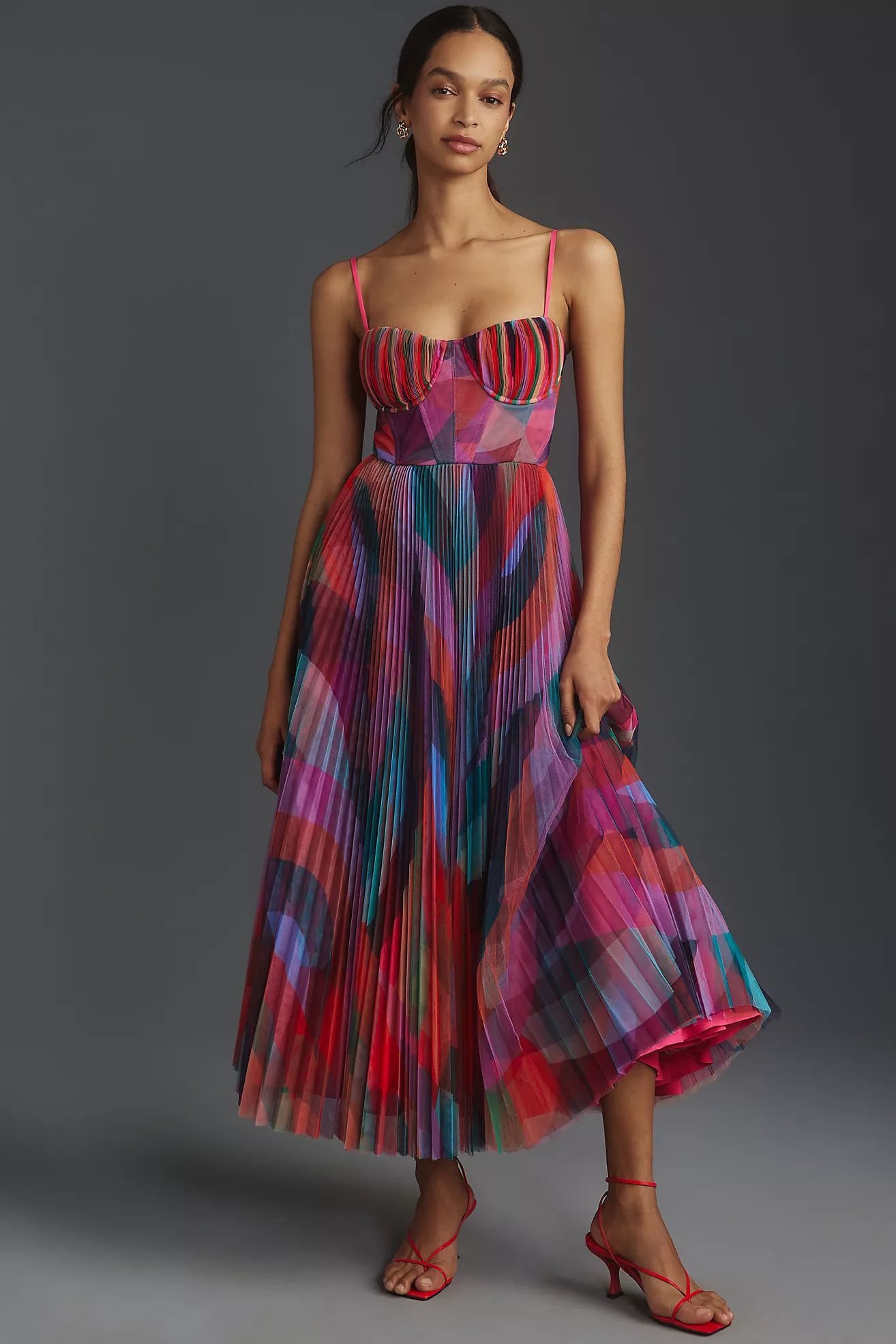 Hutch Amara Sweetheart Pleated Midi Dress | Anthropologie (US)