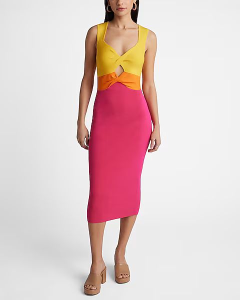Body Contour Color Block Cutout Midi Sweater Dress | Express