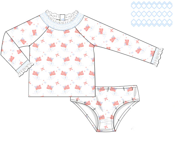 Flags and Bows Two Piece Smocked Swim Suit | Sweet Tupelo Clothing