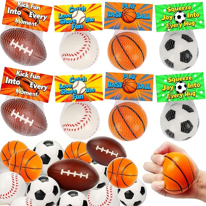 24 Pack Sports Stress Balls Valentines Day Cards For Kids School Classroom Exchange Valentine Day... | Amazon (US)