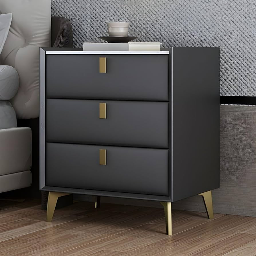 RUNNUP Glam Nightstand Modern Bedside Table with 3 Drawers and Stone Countertop 18" L Practical E... | Amazon (US)