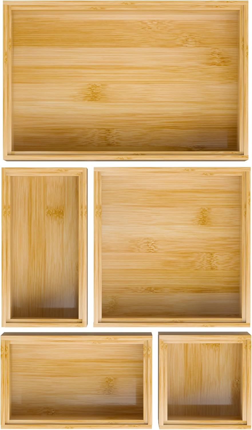 Amazon.com: Bamboo Drawer Organizer Storage Box - Wooden Utensil Organizer Set of 5, Multi-Use Or... | Amazon (US)