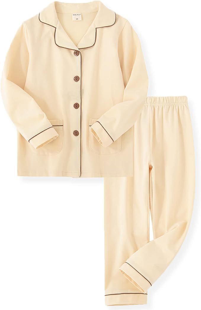 ACESTAR Kids Girls Boys Cotton Pajamas Set Long Sleeve Button Down Pjs Sleepwear Loungewear 2 Pie... | Amazon (US)