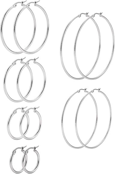 SNAGAROG 6 Paar Runde Ohrringe Set,Damen Silber ohrschmuck Edelstahlohrringe hypoallergene Ohrrin... | Amazon (DE)